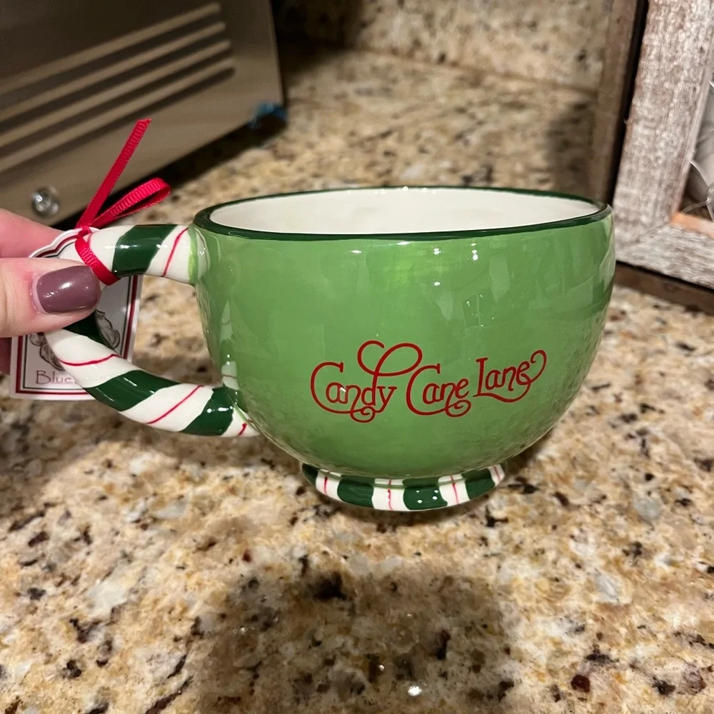 Blue Sky Christmas Candy Cane Lane Snowman Mug - Green and Red